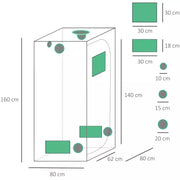 Hydroponic Grow Tent 80L x 80W x 160Hcm