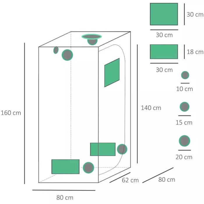 Hydroponic Grow Tent 80L x 80W x 160Hcm