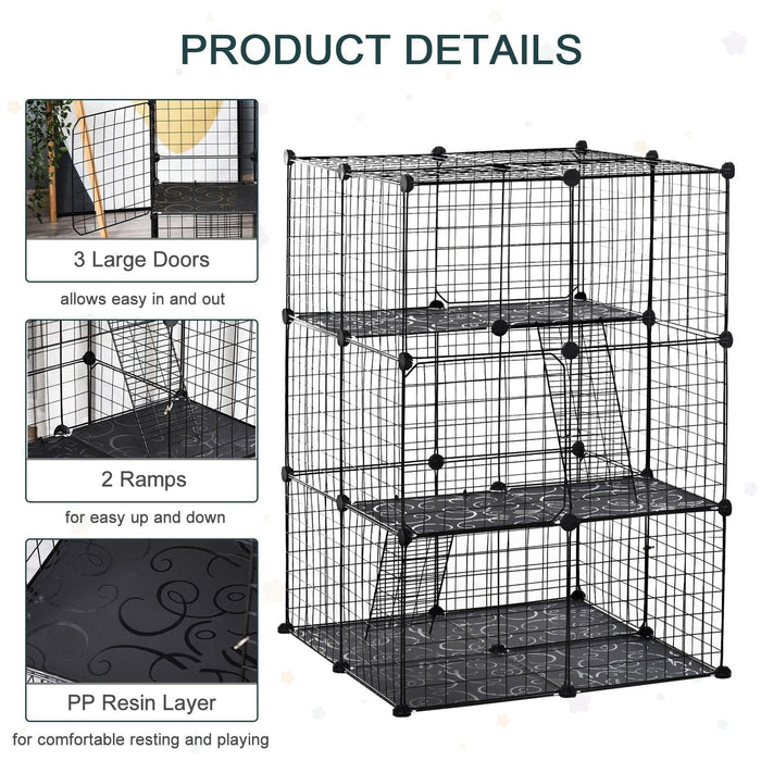 DIY Pet Play Pen, Metal Fence, 39 Panels, 3 Doors, Black