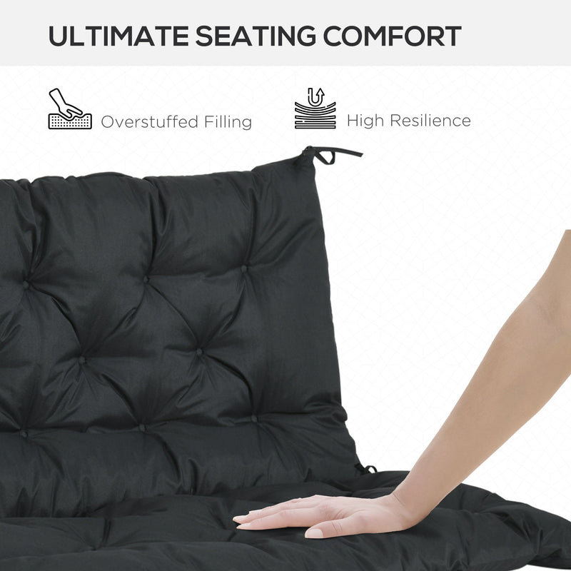 Black 2 Seater Garden Bench Cushion with Ties - 98x100 cm