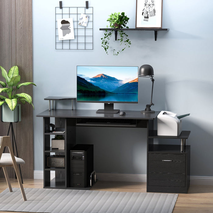 Computer Desk with Drawer, Shelves, CPU Rack, Black