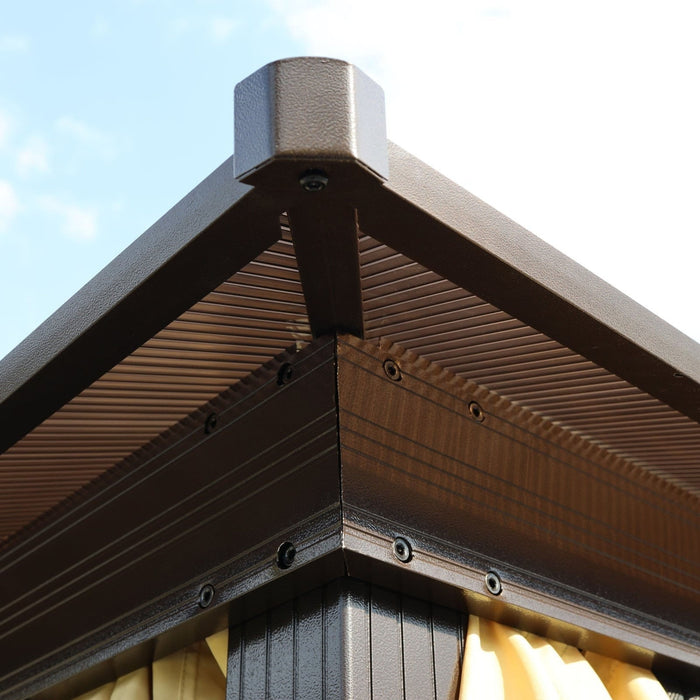 Hard Roof Gazebo With LED Solar Lights, Metal Frame, 3.6x3m
