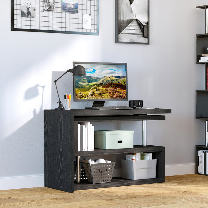 360° Rotating L Shaped Computer Desk With Shelves, Black