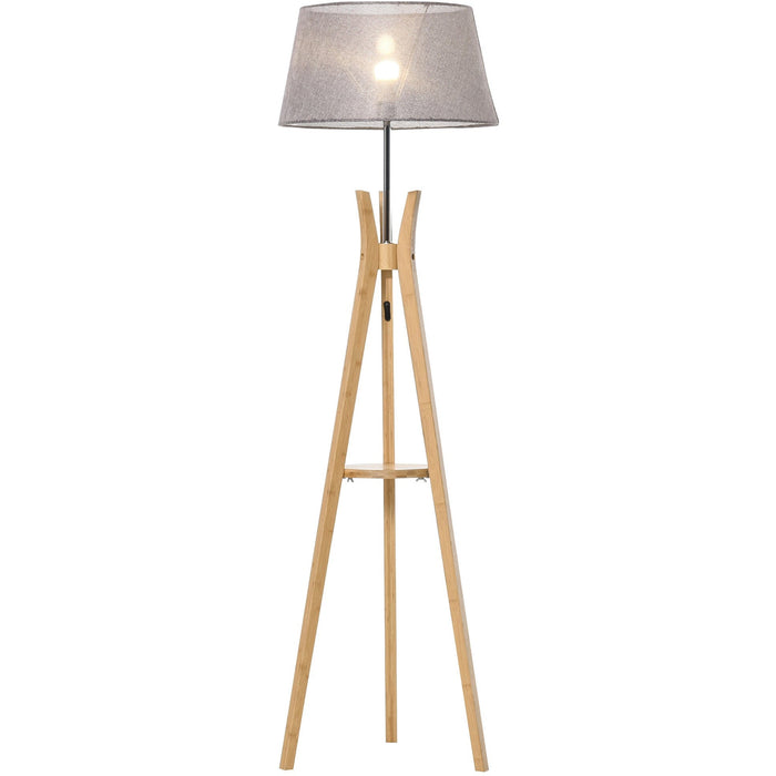 Tripod Floor Lamp With Storage Shelf, 156cm, Grey Shade