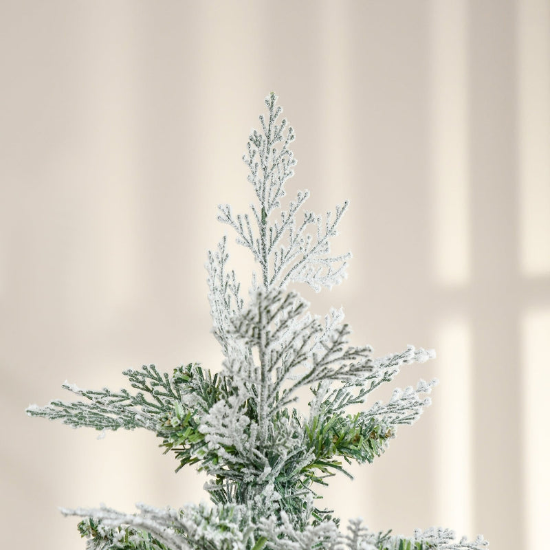 6ft Snow Flocked Artificial Pencil Christmas Tree with Realistic Cypress Branches - Green, Auto Open AOSOM