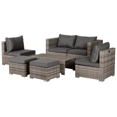6 Seater Rattan Sofa Set - Space-Saving Sofa, Chairs & Table Outsunny