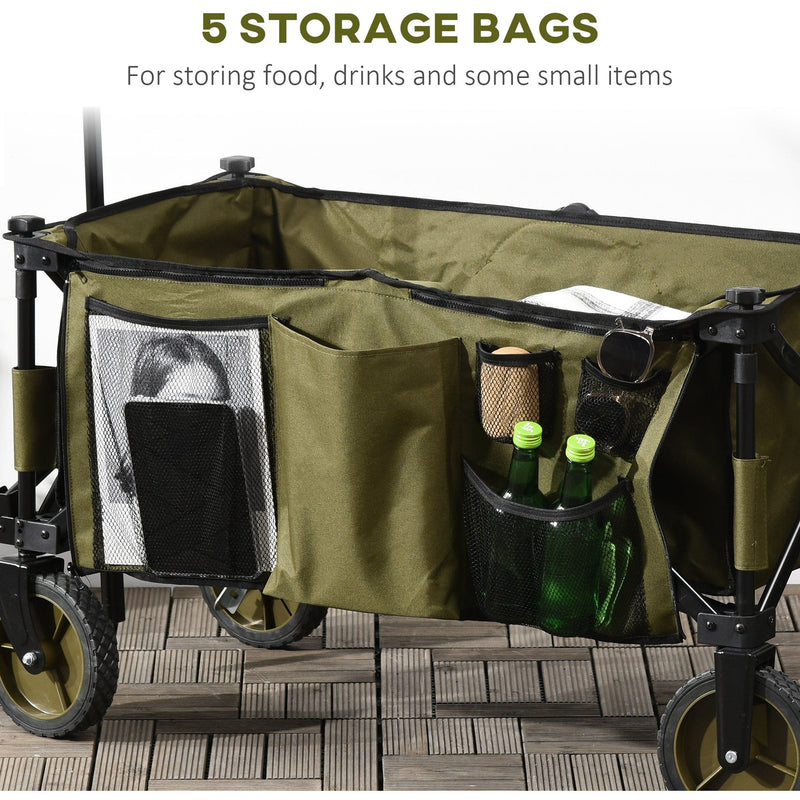 Folding Garden Trolley With Cover And Pockets, Green