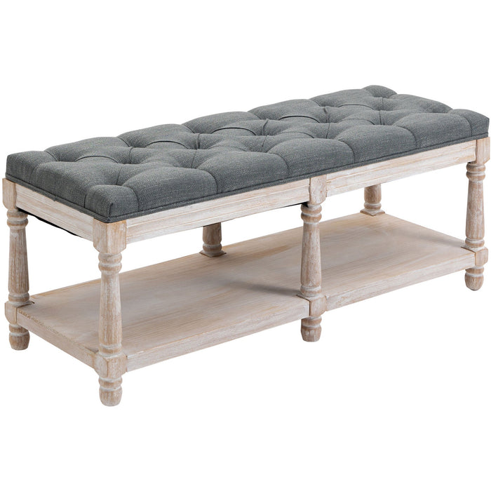 Vintage Shoe Bench With Button Tufted Cushioned Seat