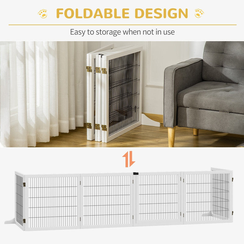 White Freestanding Wooden Pet Gate, 6 Panels Pawhut