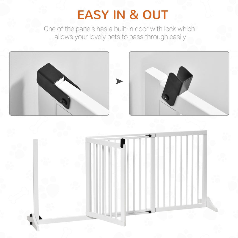 Freestanding Wooden Pet Gate, 75H x 204 cm, White