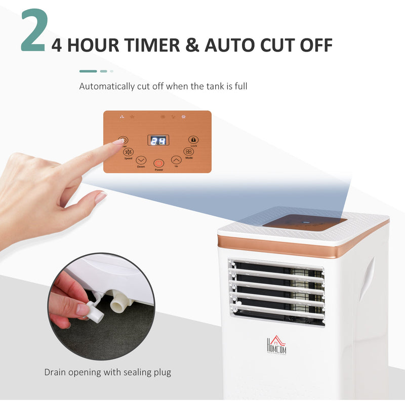 HOMCOM 10000 BTU 4-In-1 Compact Portable Mobile Air Conditioner Unit Cooling Dehumidifying Ventilating w/ Fan Remote LED 24 Hr Timer Auto Shut-Down Homcom