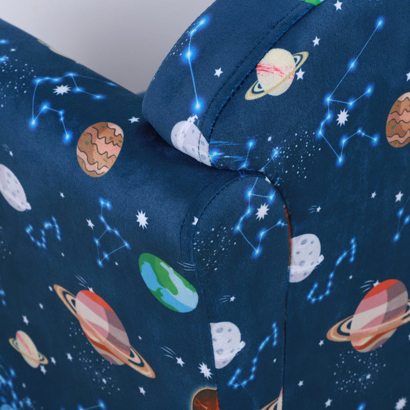 Kids' Blue Planet-Themed Armchair with Wooden Frame