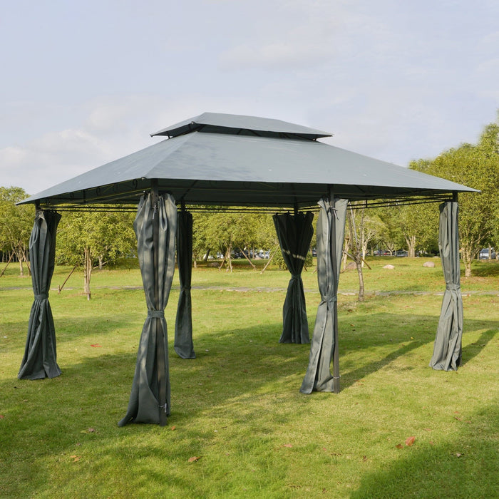 Metal Frame Gazebo With Sides, 3x4m, Black/Grey