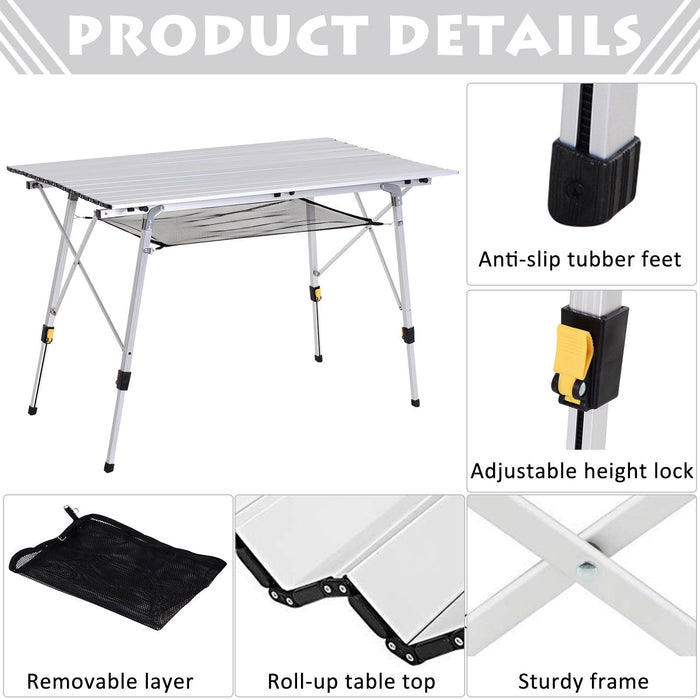 4FT Folding Picnic Table With Height Adjustable Legs