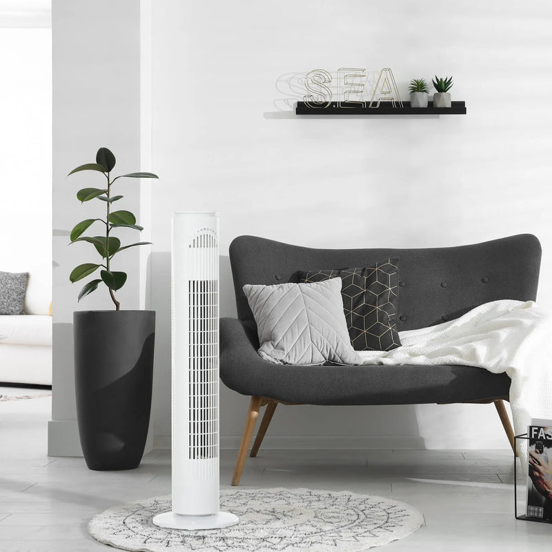 30" Tower Fan with Remote, Oscillation, 10h Timer, LED Light Homcom