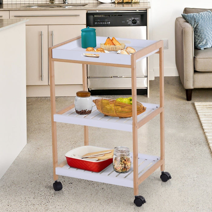 Mobile Kitchen Trolley, 3-Tier, White, 46x35x74.5 cm