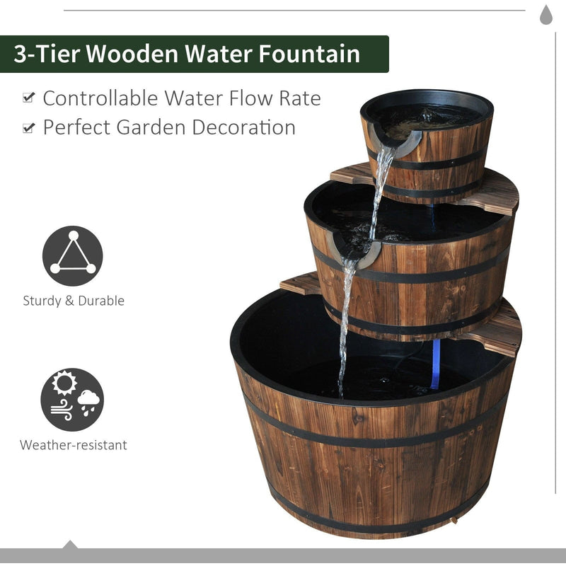 Wooden Water Pump Fountain, Cascading Garden Feature Outsunny