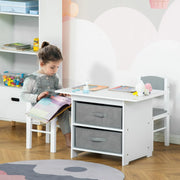 Kids Table and Chairs Set, Storage, 3-Pc, 2-4 Years, White Homcom
