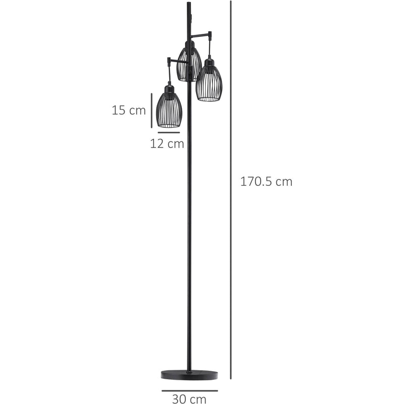 Industrial Floor Lamp, 3 Lights, Dimmable, Metal Shades