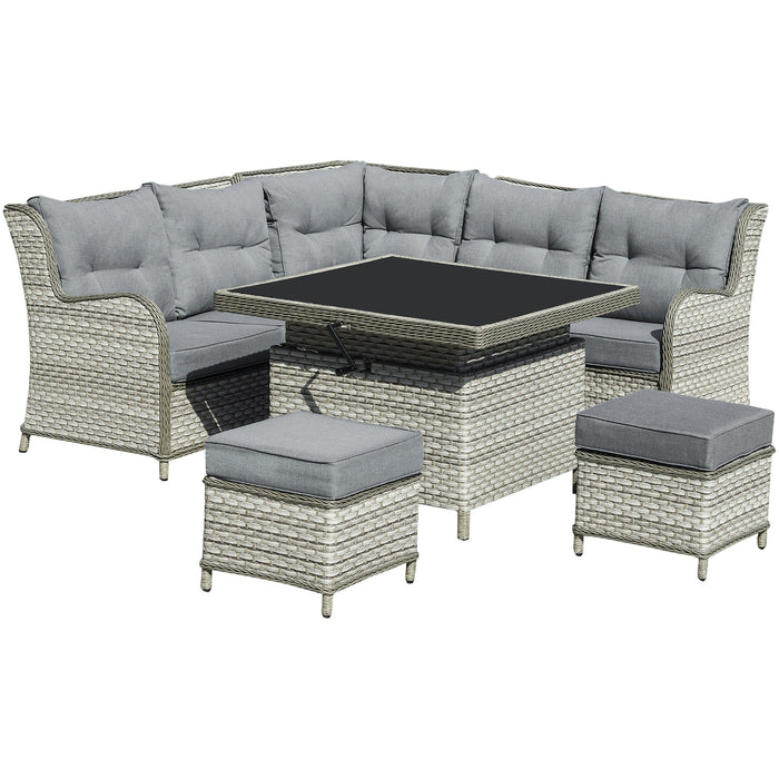 Rattan Corner Sofa With Height Adjustable Table, Grey