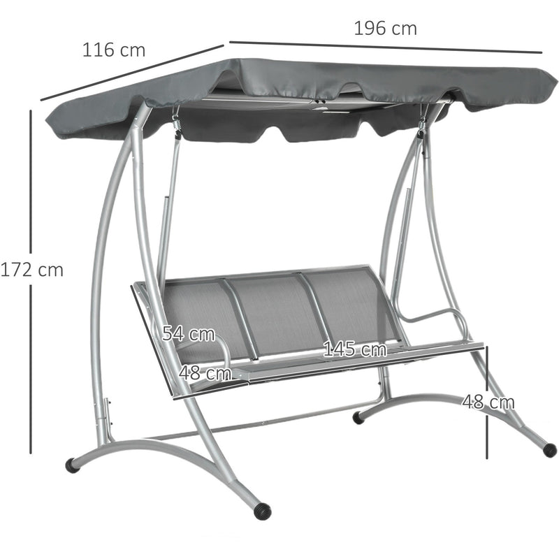 Deluxe 3 Seater Garden Swing Chair with Adjustable Canopy Outsunny