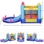 Inflatable Bouncy Castle with Slide and Pool for Fast Outdoor Play Blue Pink Outsunny