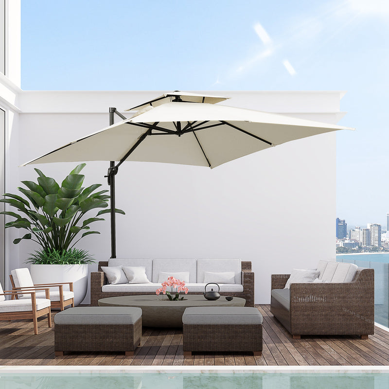 Premium Roma 3m Square Cantilever Parasol With Base Outsunny