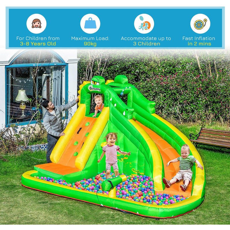 5-in-1 Crocodile Kids Bouncy Castle Water Park, Ages 3-8 Outsunny