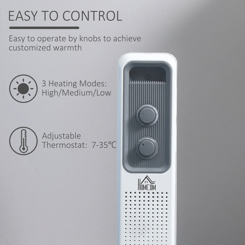 Oil Filled Radiator, Three Modes, Adjustable Thermostat, White, 1630W