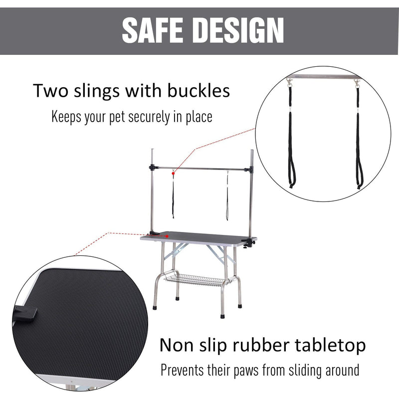 Adjustable Dog Grooming Table with Safety Slings, 107cm
