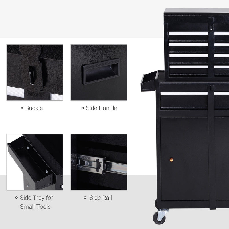 2-in-1 Metal Tool Chest on Wheels, Black
