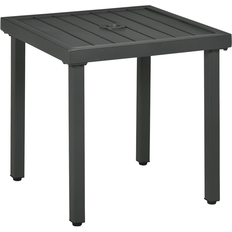 Outsunny Garden Side Table, Patio Coffee Table with Umbrella Hole, End Table with Steel Frame for Balcony, Grey Outsunny