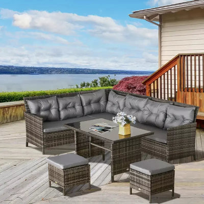 Outdoor Dining Set For 8, Corner Sofa With Footstools Outsunny