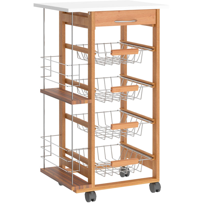Kitchen Island on Wheels, 4 Baskets, 2 Racks