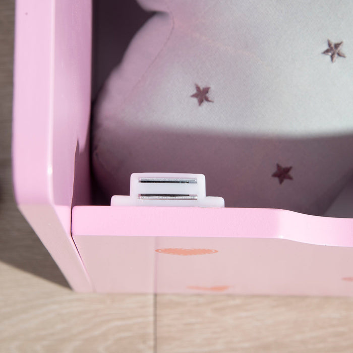 2-IN-1 Wooden Toy Box: Pink Cute Pattern, Safety Rod
