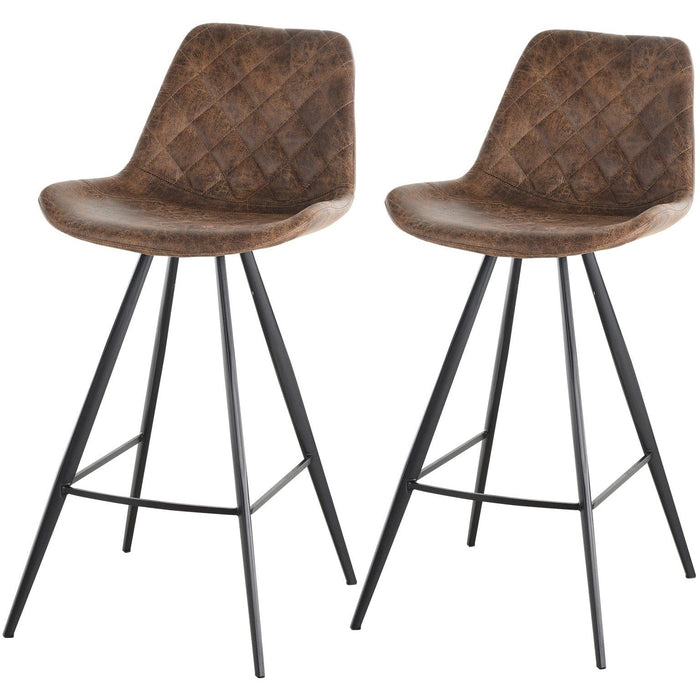 Set of 2 Vintage Leather Bar Stools, Diamond Stitch, Brown