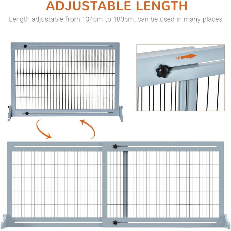 Freestanding Dog Gate, Solid Pine, 69H x 104-183cm, Blue