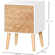 Nordic 2-Drawer Wooden Bedside Table, Scandinavian Design Homcom