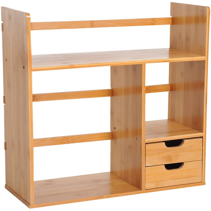 Bamboo Desktop Bookshelf Desk Organiser with 2 Drawers