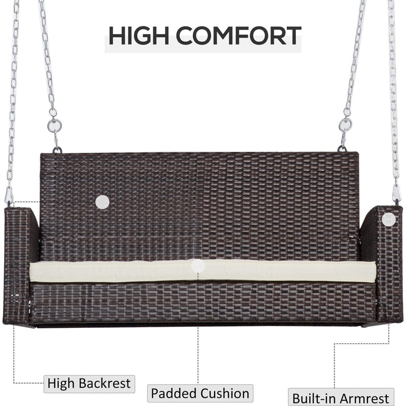 2 Person Wicker Hanging Loveseat Porch Swing, Cream