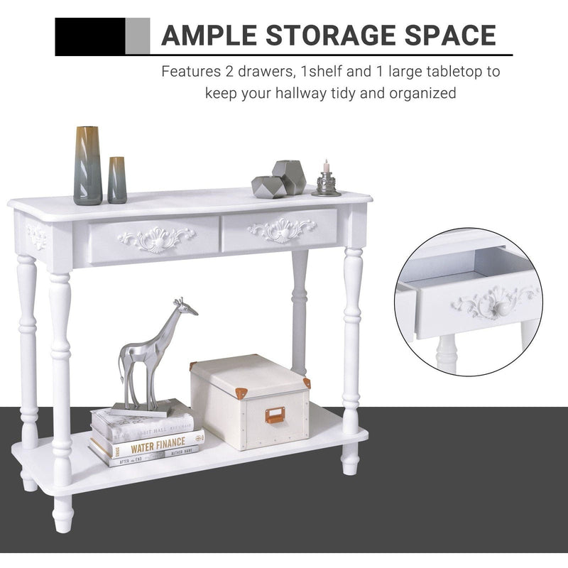 Modern Console Table For Entryway - Shelves, Drawers - Ivory