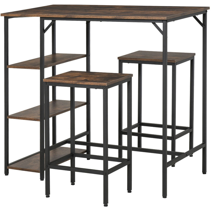 Bar Table and Stools Set With Storage Shelves