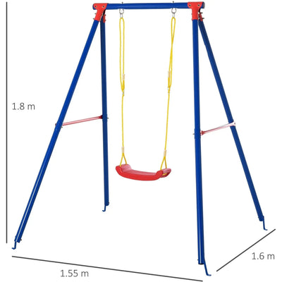 Metal Swing Set with Adjustable Rope for Kids, Blue Outsunny