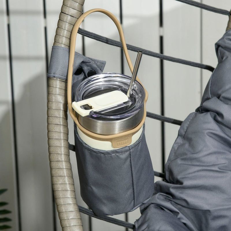 Large Grey Hanging Egg Chair, Foldable, Cushion, Metal Stand