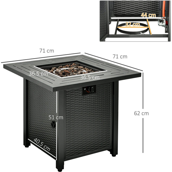 Square Propane Fire Pit Table - 40000 BTU, Cover, 71x71x62cm