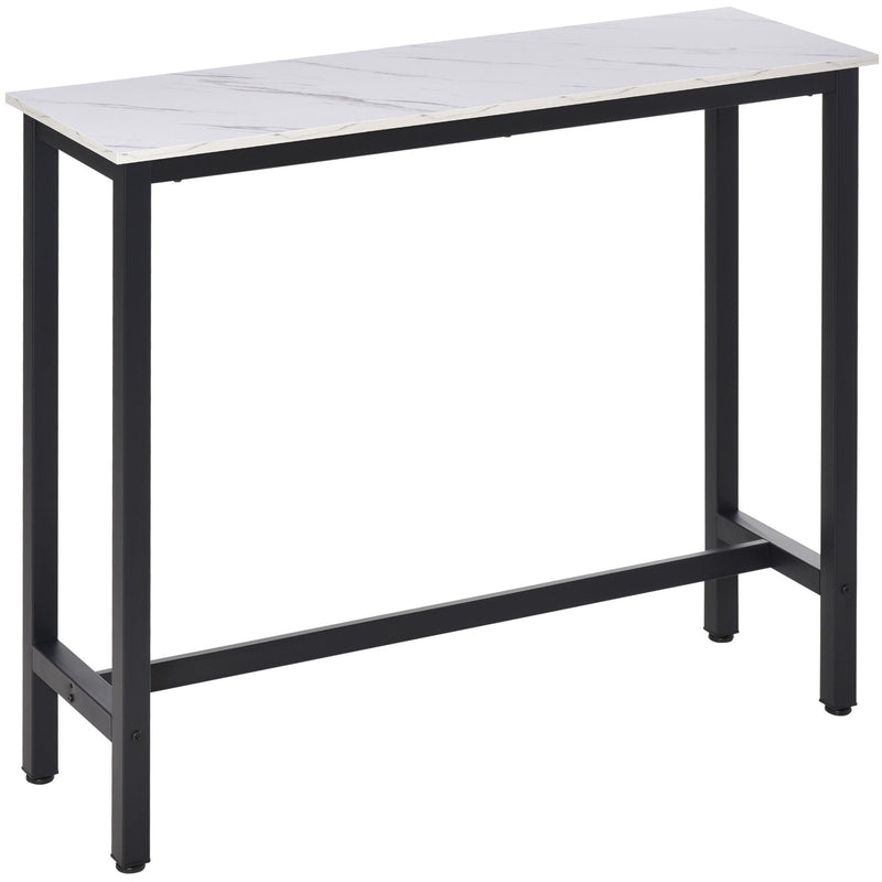 HOMCOM Bar Table Breakfast Marble Grain Dining Table Coffee Table with Adjustable Footpads, 120x40x100cm, White & Black Homcom
