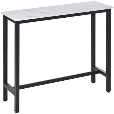HOMCOM Bar Table Breakfast Marble Grain Dining Table Coffee Table with Adjustable Footpads, 120x40x100cm, White & Black Homcom