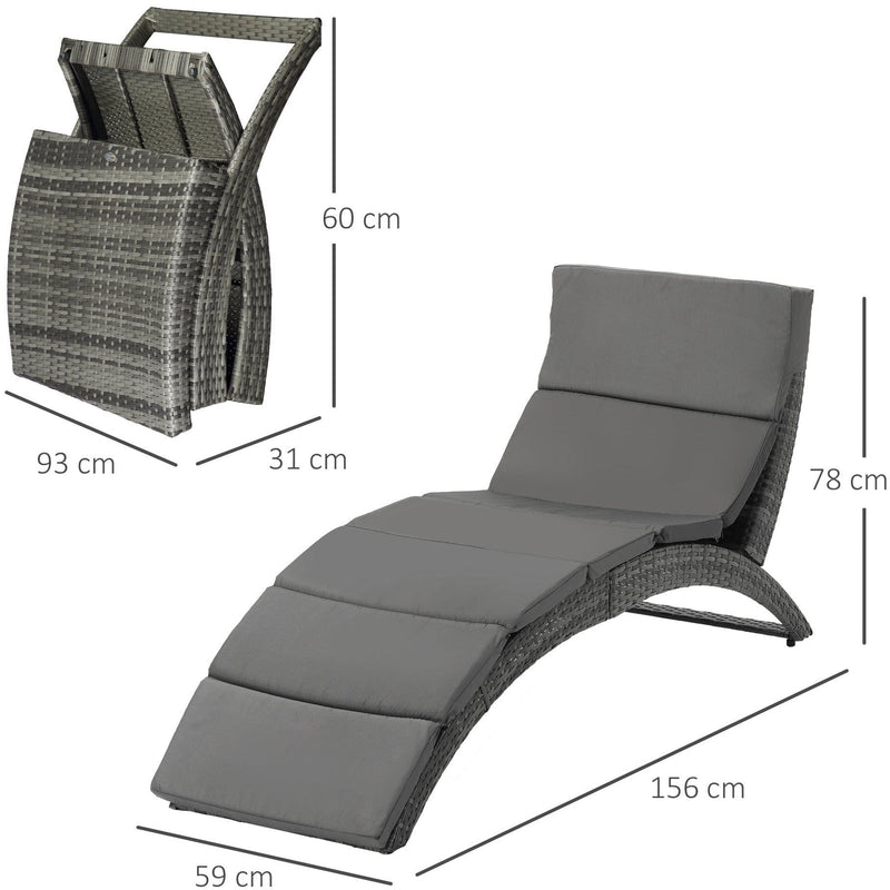 Curved Rattan Sun Lounger Outsunny
