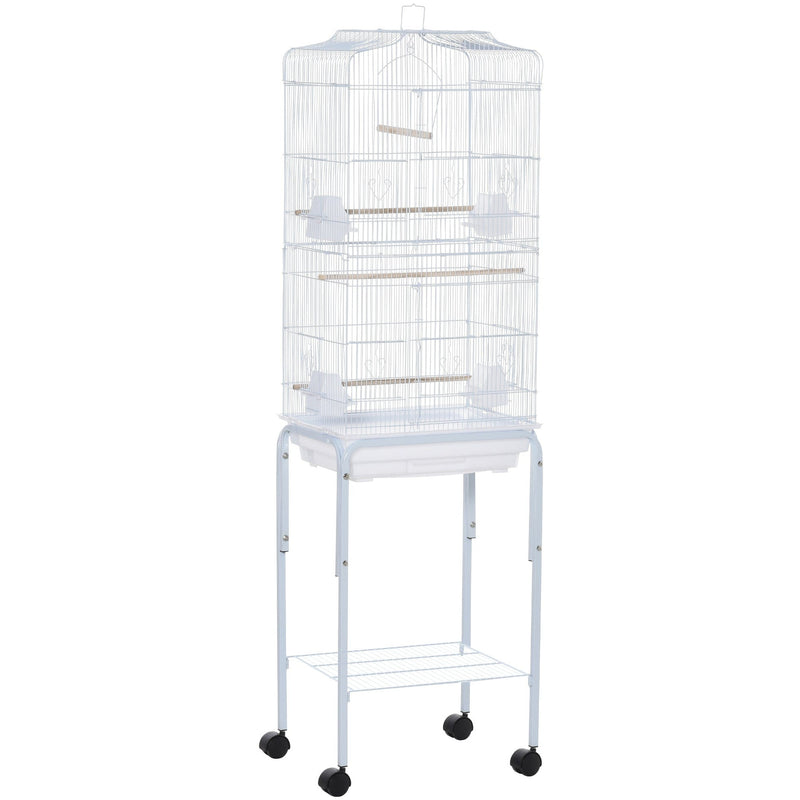 White Parrot Cage With Wheels, 47.5Lx37Wx153H cm