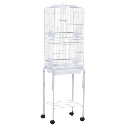 White Parrot Cage With Wheels, 47.5Lx37Wx153H cm Pawhut